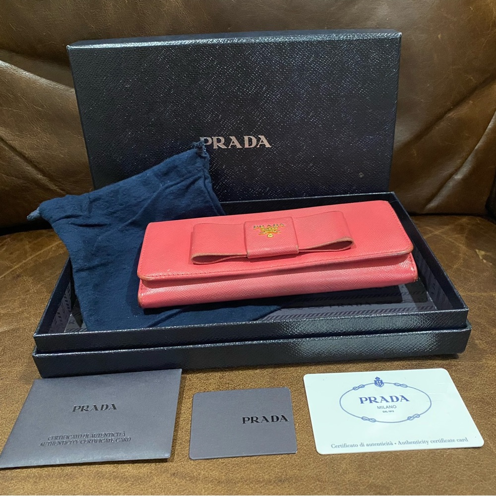 Prada Saffiano Fiocco Peonia Wallet Box Dustbag Authentication Cards